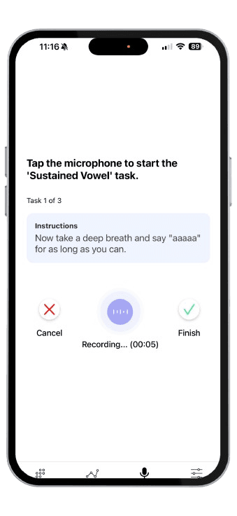 Voice journaling app recording screen